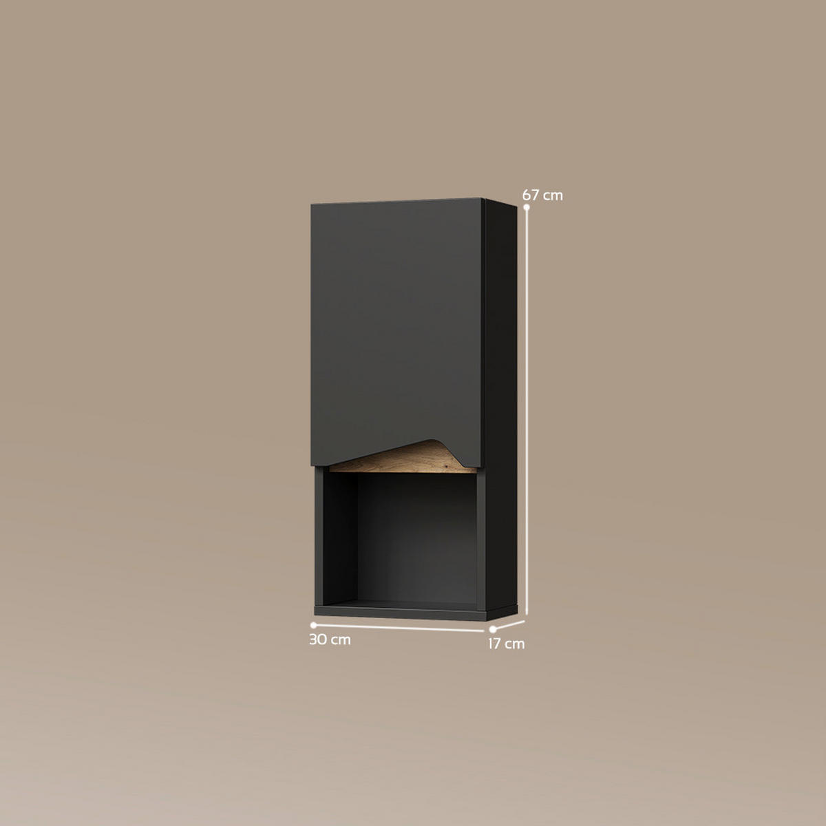BADSCHRANK Timavo Anthrazit 30 x 67 cm mit Tür und offenem Fach - Anthrazit, Holzwerkstoff (30/67/17cm) - Livinity®