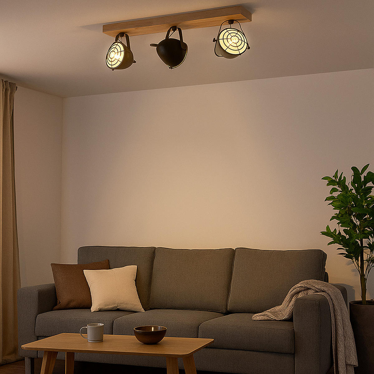 LED DECKENLEUCHTE Metall Holz Braun - Braun, Holz (59/11/20.5cm)