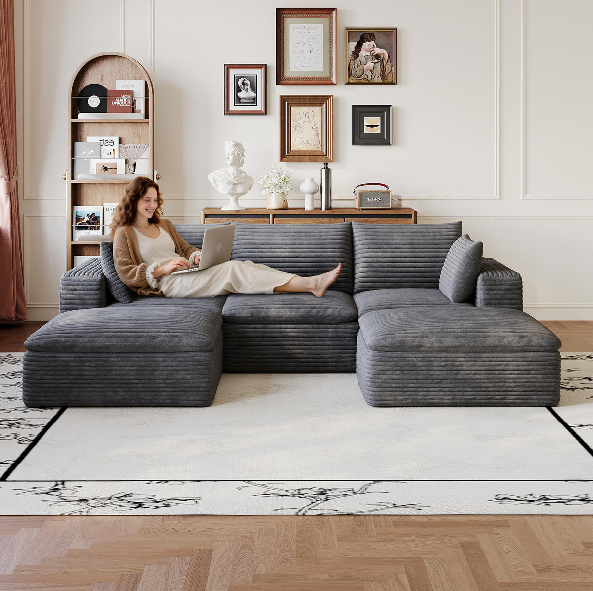 WOHNLANDSCHAFT aus Stoff Dunkelgrau mit verstellbaren Elementen und Schaumstoffpolsterung - Dunkelgrau, Textil (260/60/160cm) - Modfu