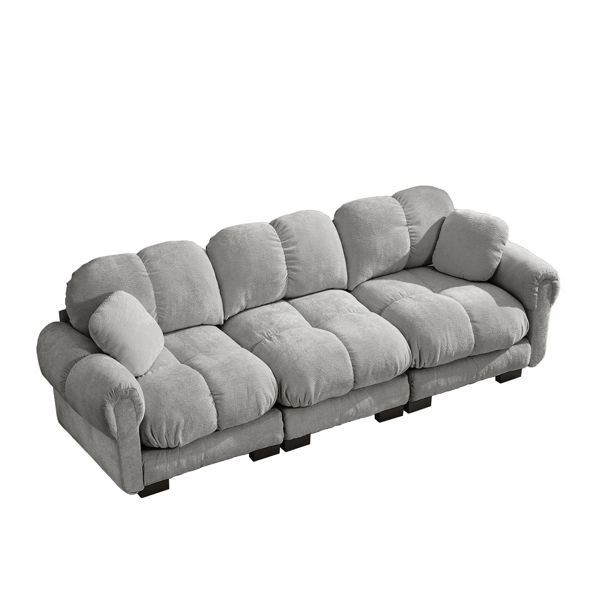 3-SITZER-SOFA DE-34384 Steppdesign und 2 Dekokissen Hellgrau - Hellgrau, Textil (86/90/260cm) - ComfortXL