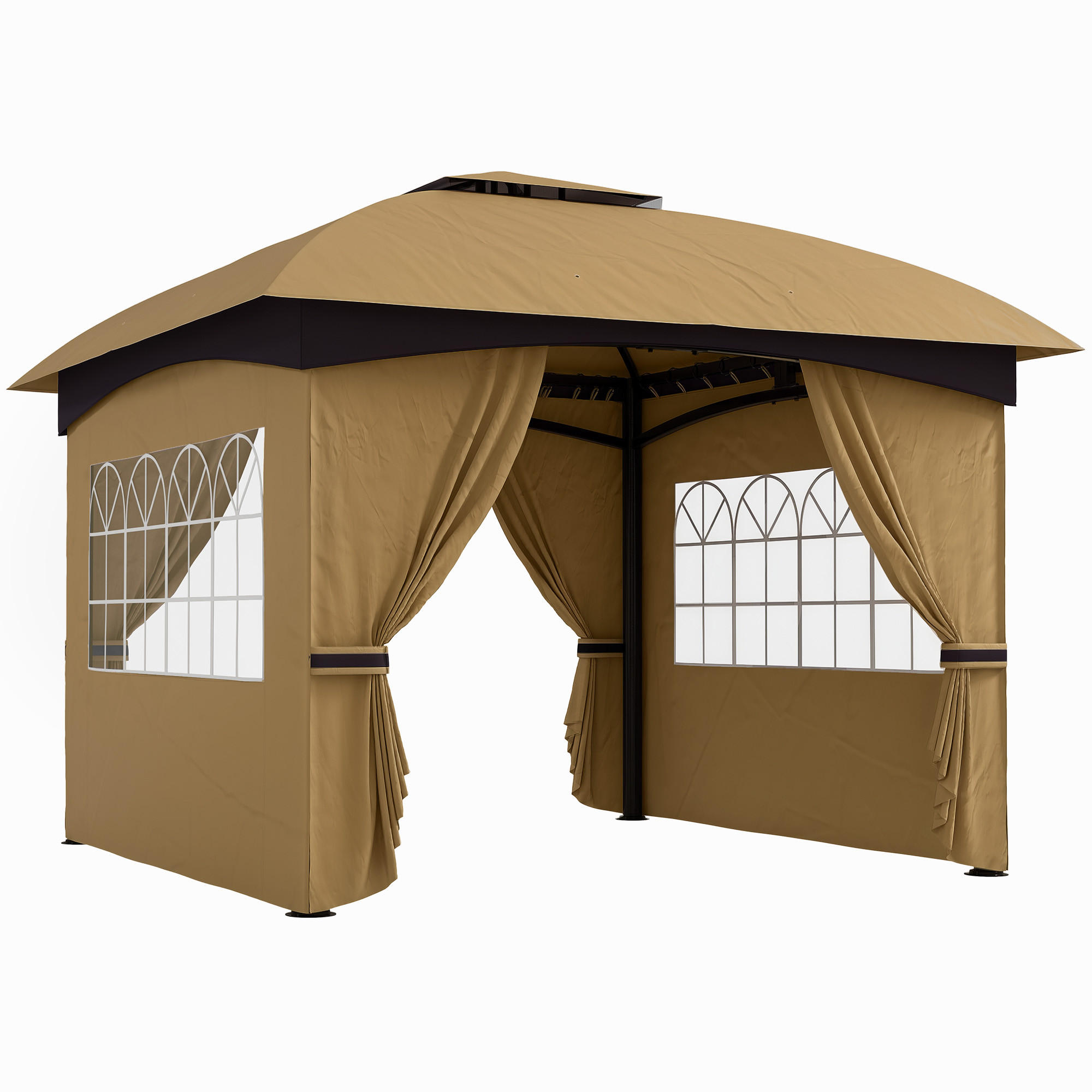 GARTENPAVILLON DE-05946 mit Lüftungsdach 335/335/285 cm Beige - Beige, Metall (335/285/335cm) - ComfortXL