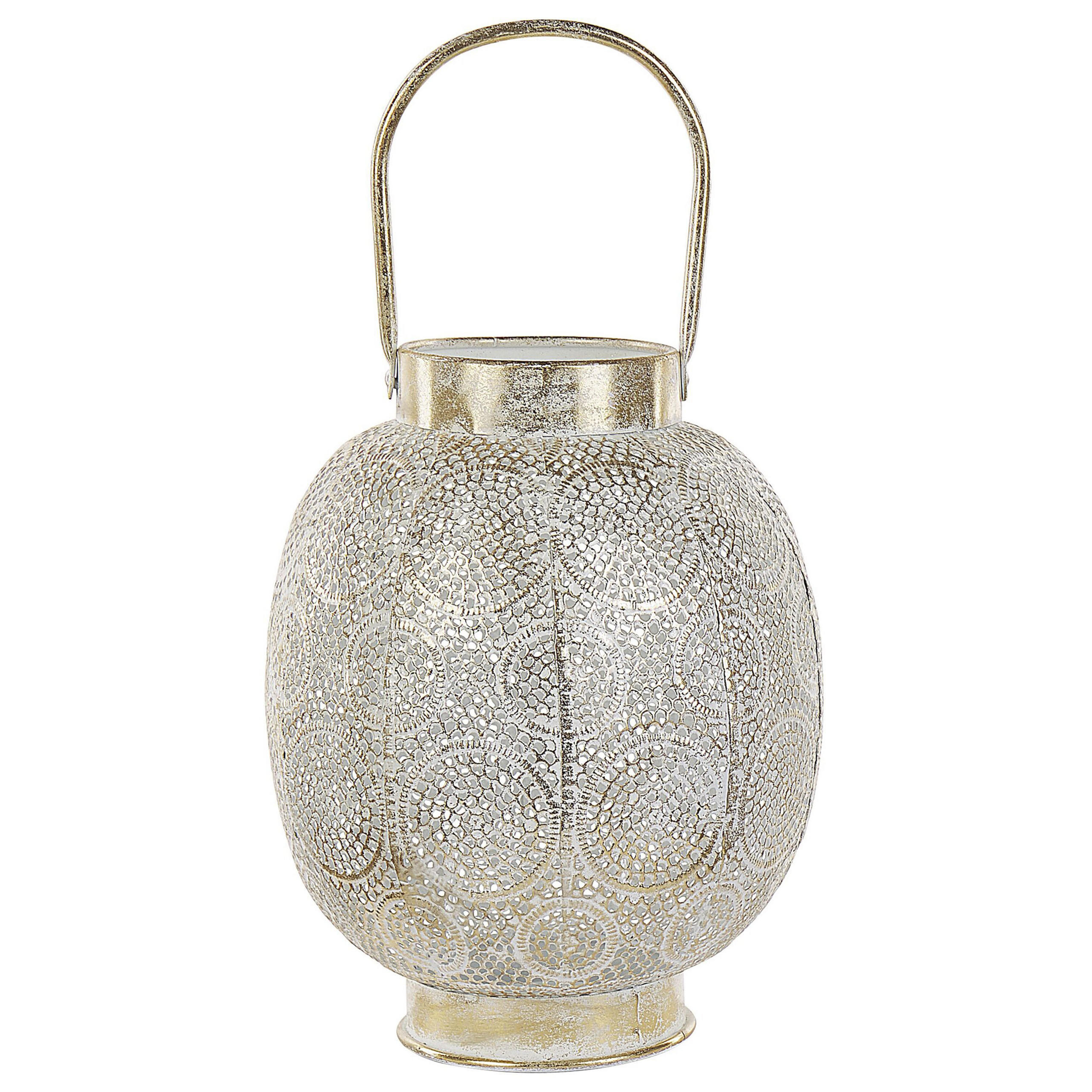 LATERNE Metall 30 cm Gold Lantau - Goldfarben/Weiß, Metall (25/30/25cm) - Beliani