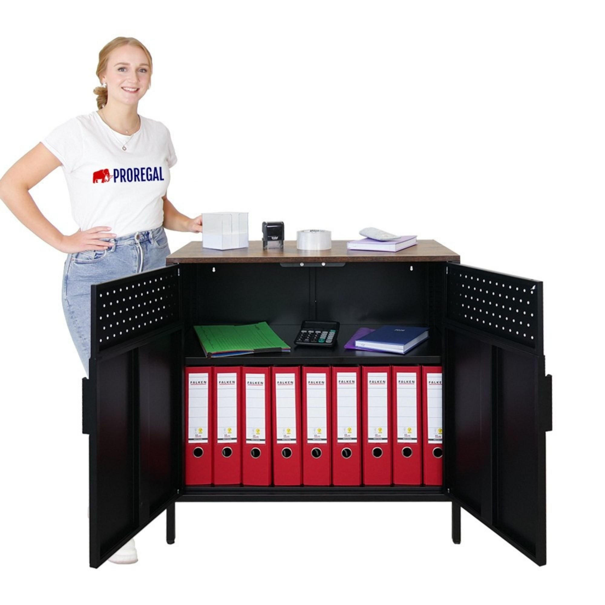 AKTENSCHRANK Lion 2er Set Stahl 76x80x40cm Vintagebraun/Schwarz - Schwarz, Metall (160/76/40cm) - PROREGAL