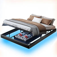 POLSTERBETT 160x200 cm, Schwarz, LED-Beleuchtung - Schwarz, Textil/Metall (160/200cm)