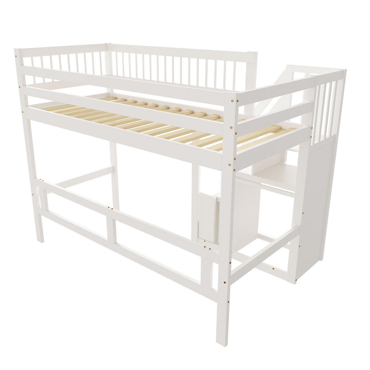 HOCHBETT aus Massivholz 90x200 cm in Weiß mit Aufbewahrungstreppe - Weiß, Holz (90/200cm) - Modfu