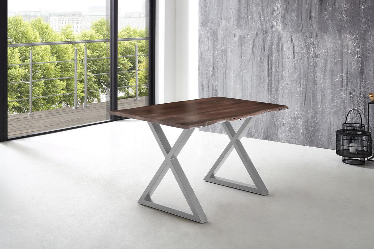 ESSTISCH LUBIN - Silberfarben/Braun, Holz/Metall (85/160/77cm) - SAM
