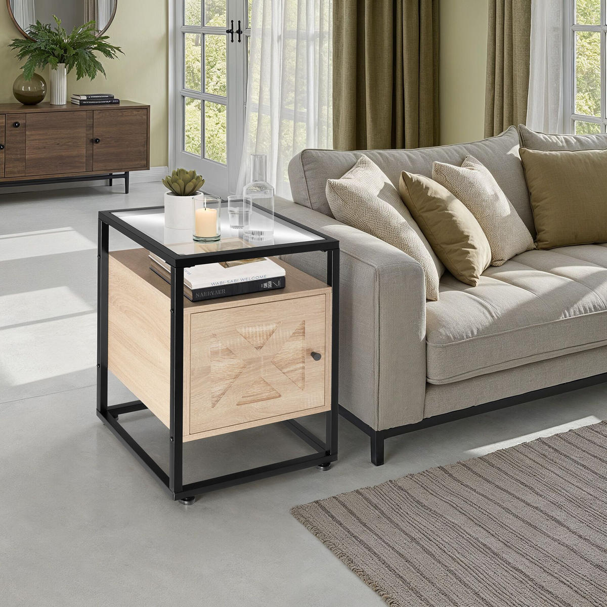 NACHTSCHRANK Kidderminster,40 x 43 60,5 cm,Industrial Holz hell, Eiche Sonoma - Naturfarben, Holzwerkstoff (43/60.5/40cm) - tectake