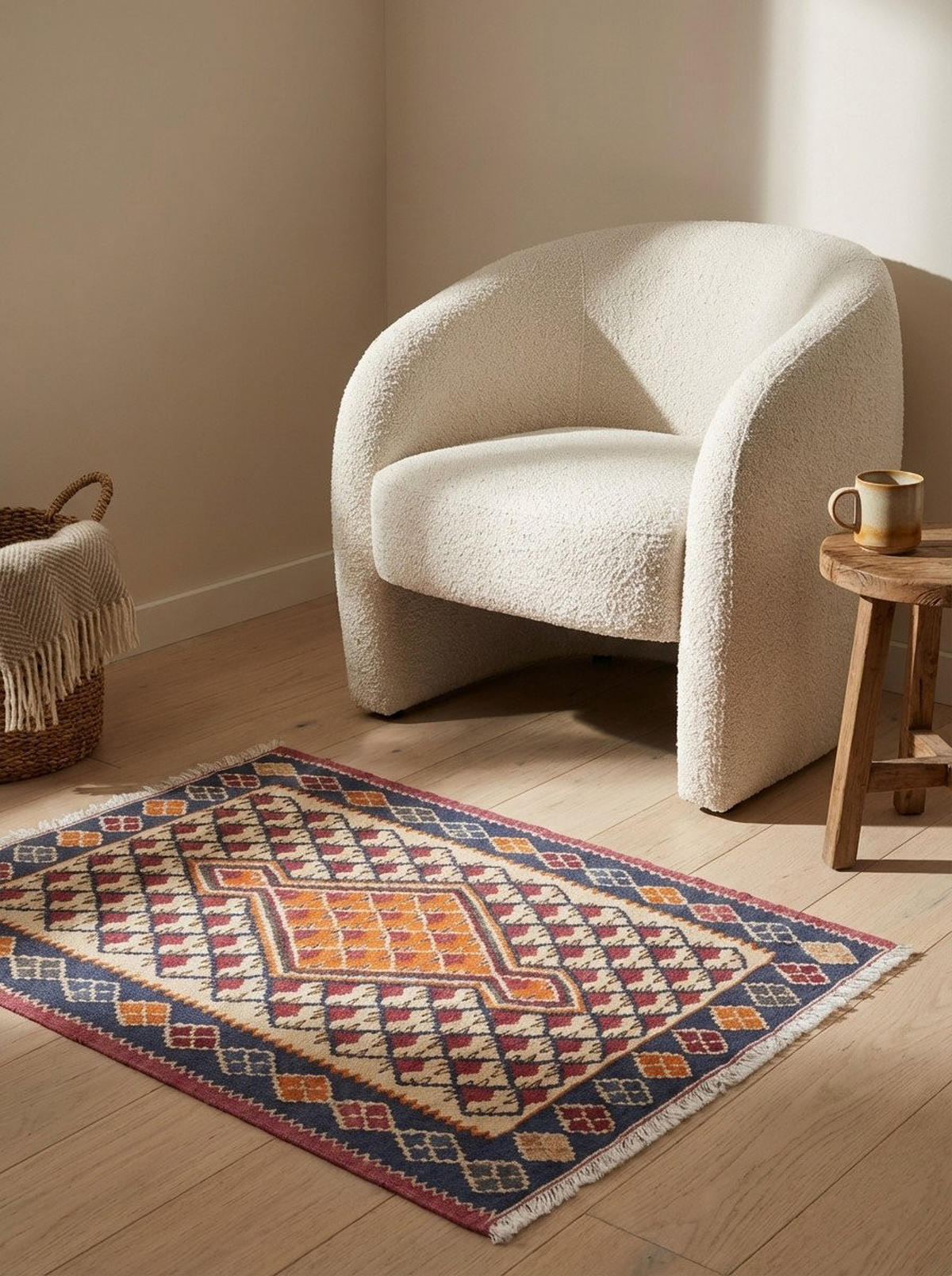 HANDWEBTEPPICH Kelim Senneh Beige 86/60 cm Schurwolle - Beige, Textil (60/86cm) - Looma