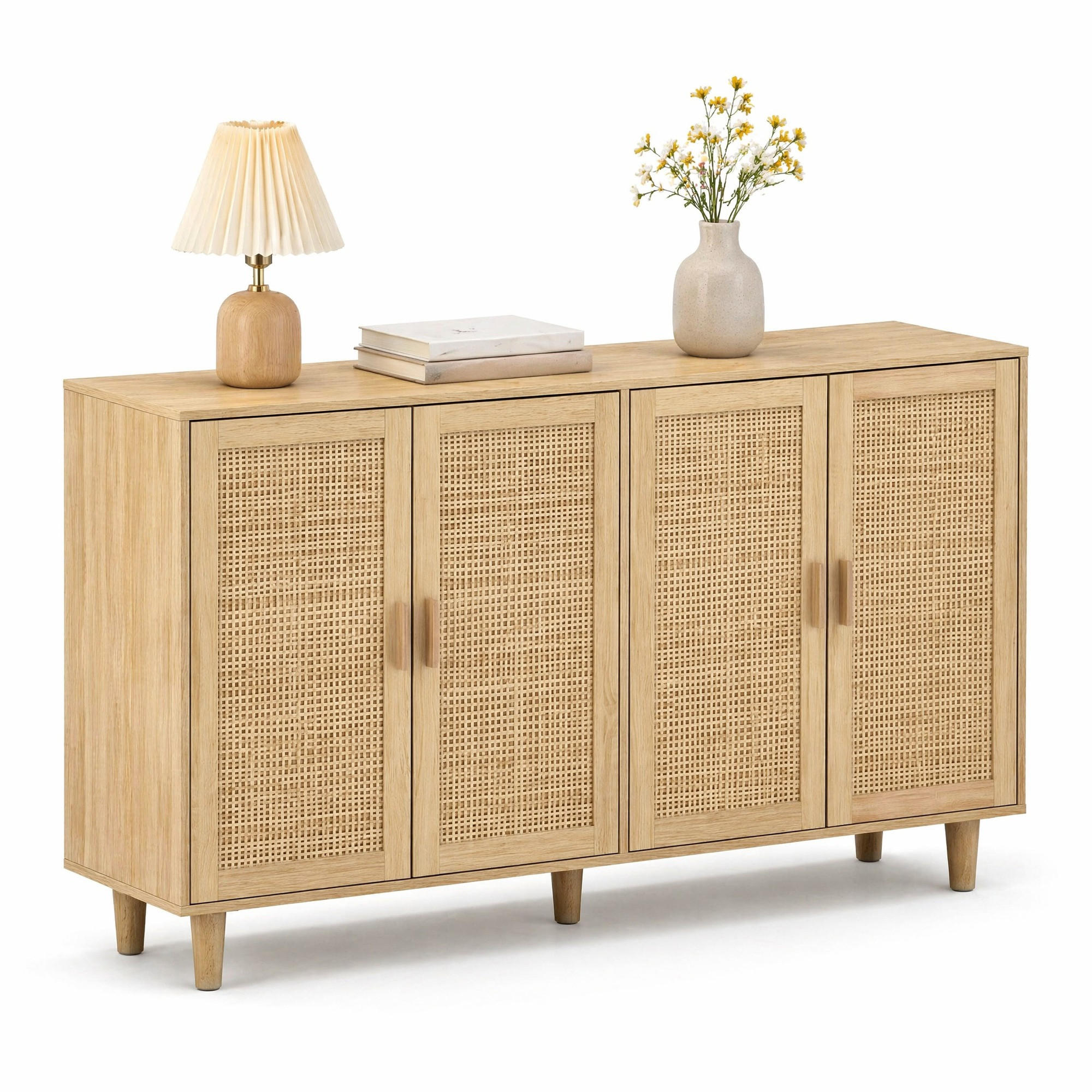 SIDEBOARD in Naturfarben Aufbewahrungsschrank mit 4 Türen und Stauraum, für Schlafzimmer und Wohnzimmer, B158/T40/H88cm - Naturfarben, Holzwerkstoff (158/88/40cm) - STILVORA