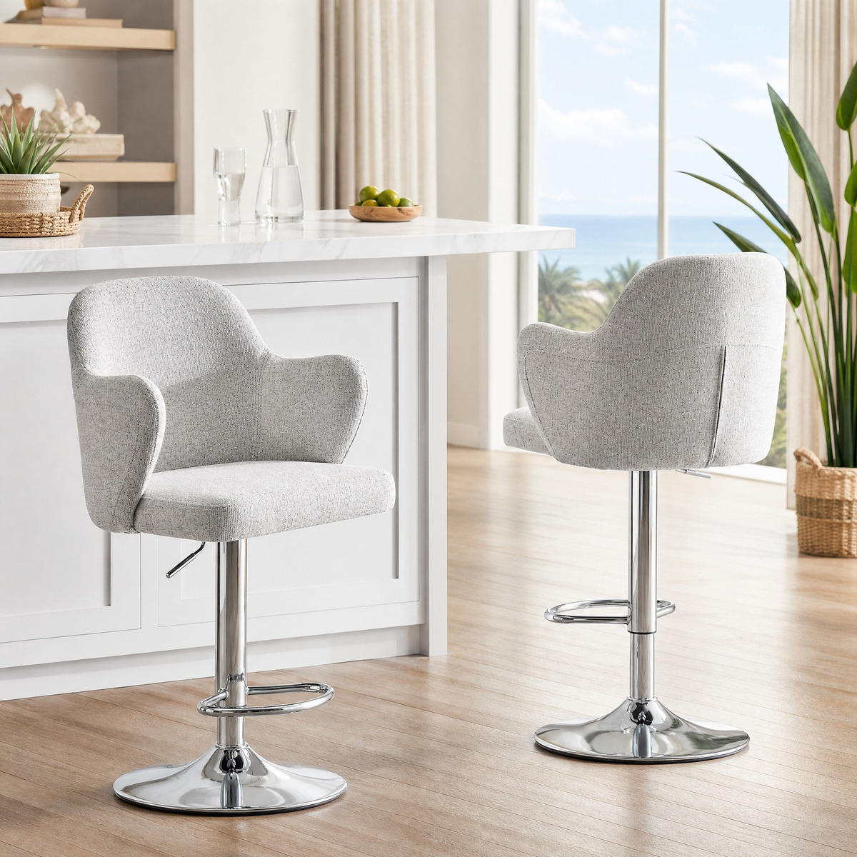 BARHOCKER 2er-Set hellgrau höhenverstellbar und 360° drehbar - Hellgrau, Textil (37.6/118/45cm) - MIVRAY