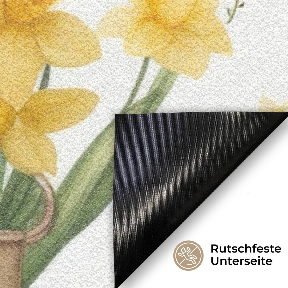 FUSSMATTE Gießkanne - Blumen - Eier 90x60 cm - Gelb/Weiß, Kunststoff (60/90cm) - MuchoWow