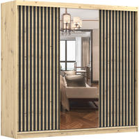 SCHIEBETÜRENSCHRANK - Vera 3D 233 - Schwarz/Eiche Artisan, Holzwerkstoff/Metall (233/218/61cm) - Möblo