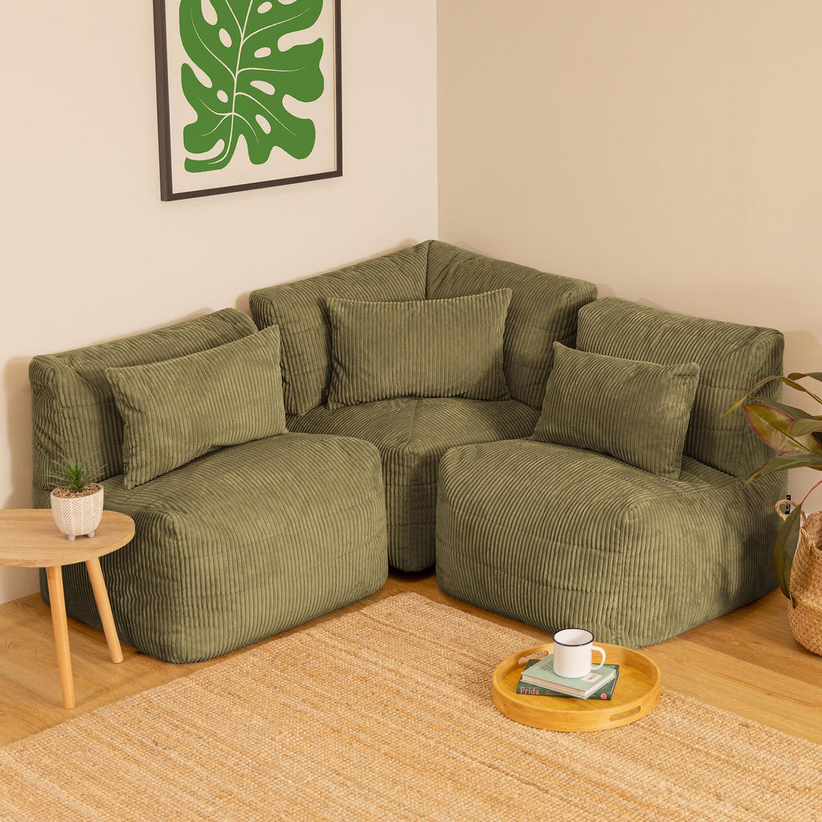 SITZSACK-SOFA 3-tlg. modular cord Noa - Salbeigrün, Textil (228/70/78cm) - icon