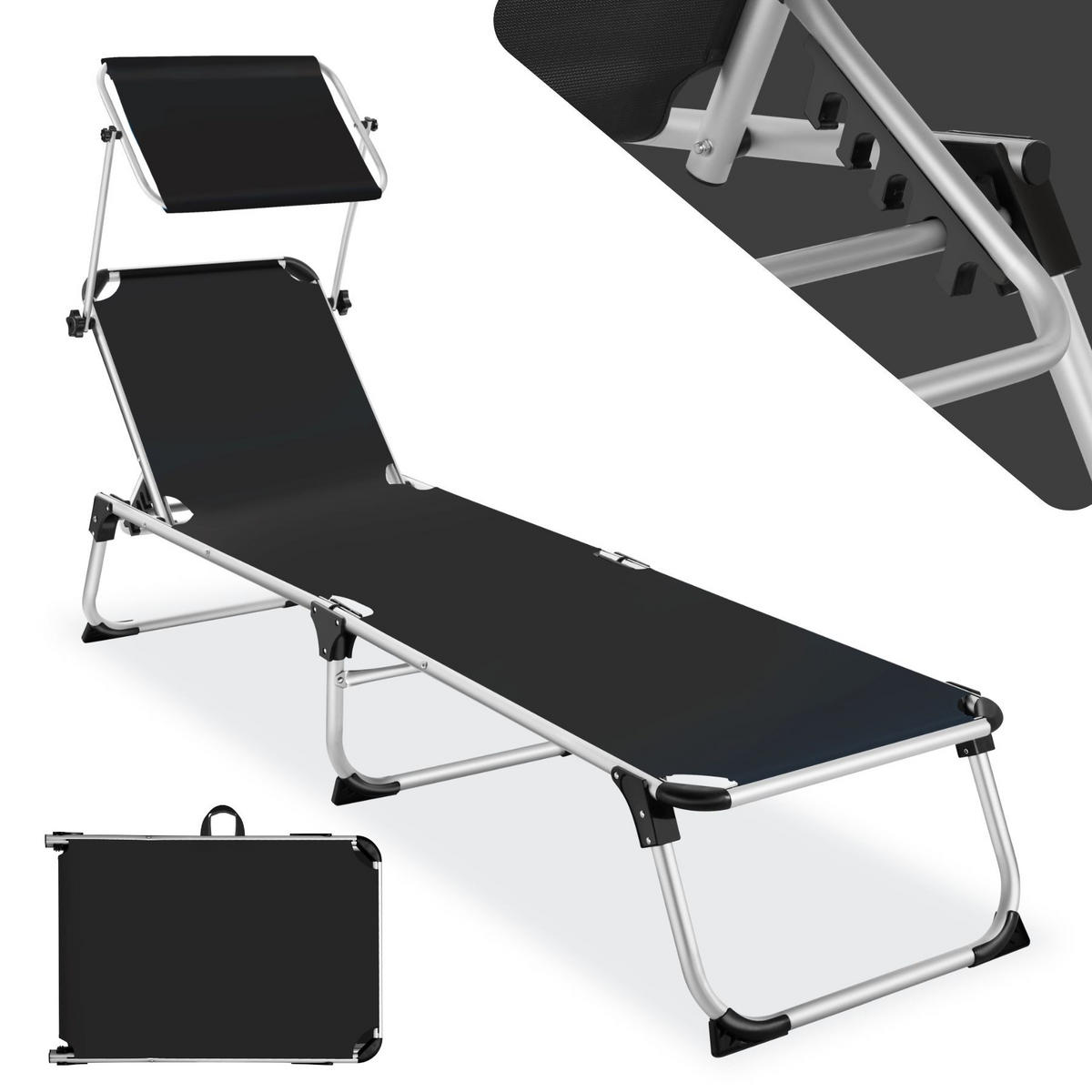 SONNENLIEGE Aurelie,217 x 60,5 x 72 cm,schwarz - Schwarz, Kunststoff (60.5/111/200cm) - tectake