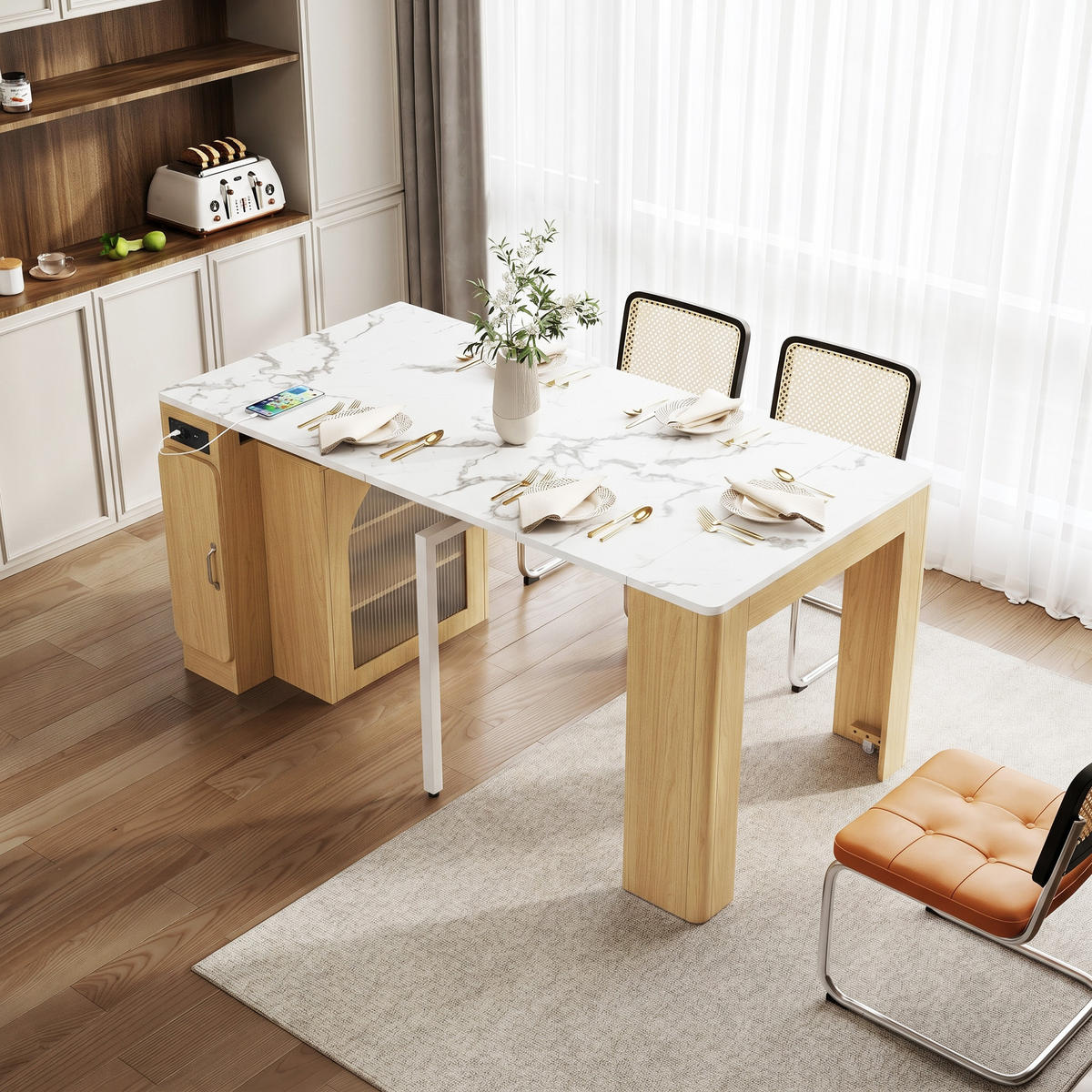 KÜCHENINSEL mit ausziehbarer Tischplatte DE-39555 Natur - Naturfarben, Holzwerkstoff (83/77/39.6cm) - ComfortXL