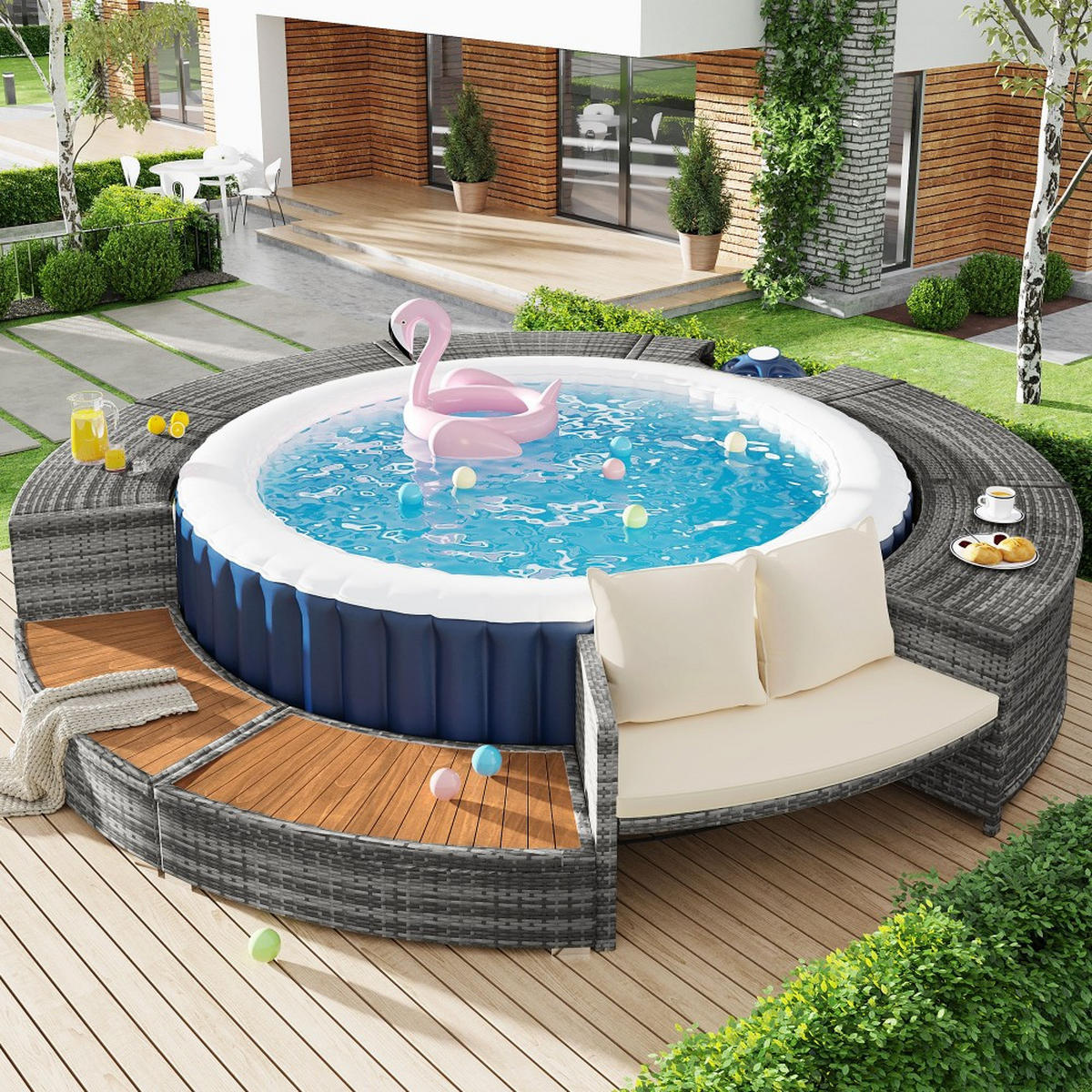 GARTENLOUNGE-SET mit Stauraum und Verstellbaren Füßen, Grau - Grau, Metall - KOMHTOM