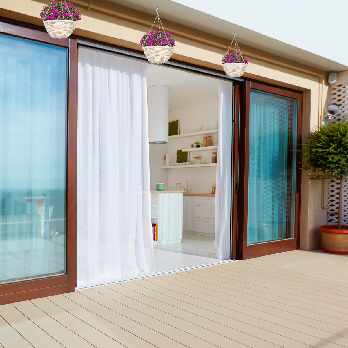 3XBLUMENAMPEL - Beige, Textil/Metall (25/12/25cm) - Relaxdays