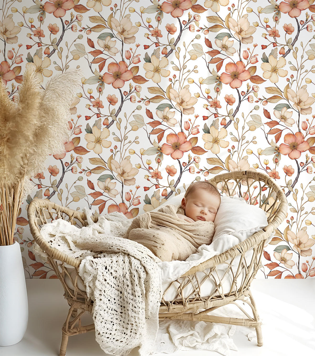 VLIESTAPETE Louison, Herbstblumen 50 cm x 10 orange - Orange, Papier (1000/50cm) - Lilipinso