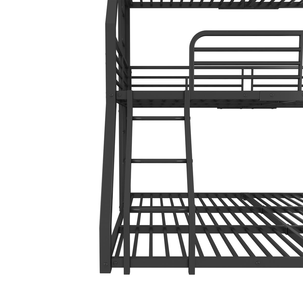 ETAGENBETT 90x200cm + 120x200cm + 140x200cm Schwarz Metall Dreifach - Schwarz, Metall (140/200cm) - FLIEKS