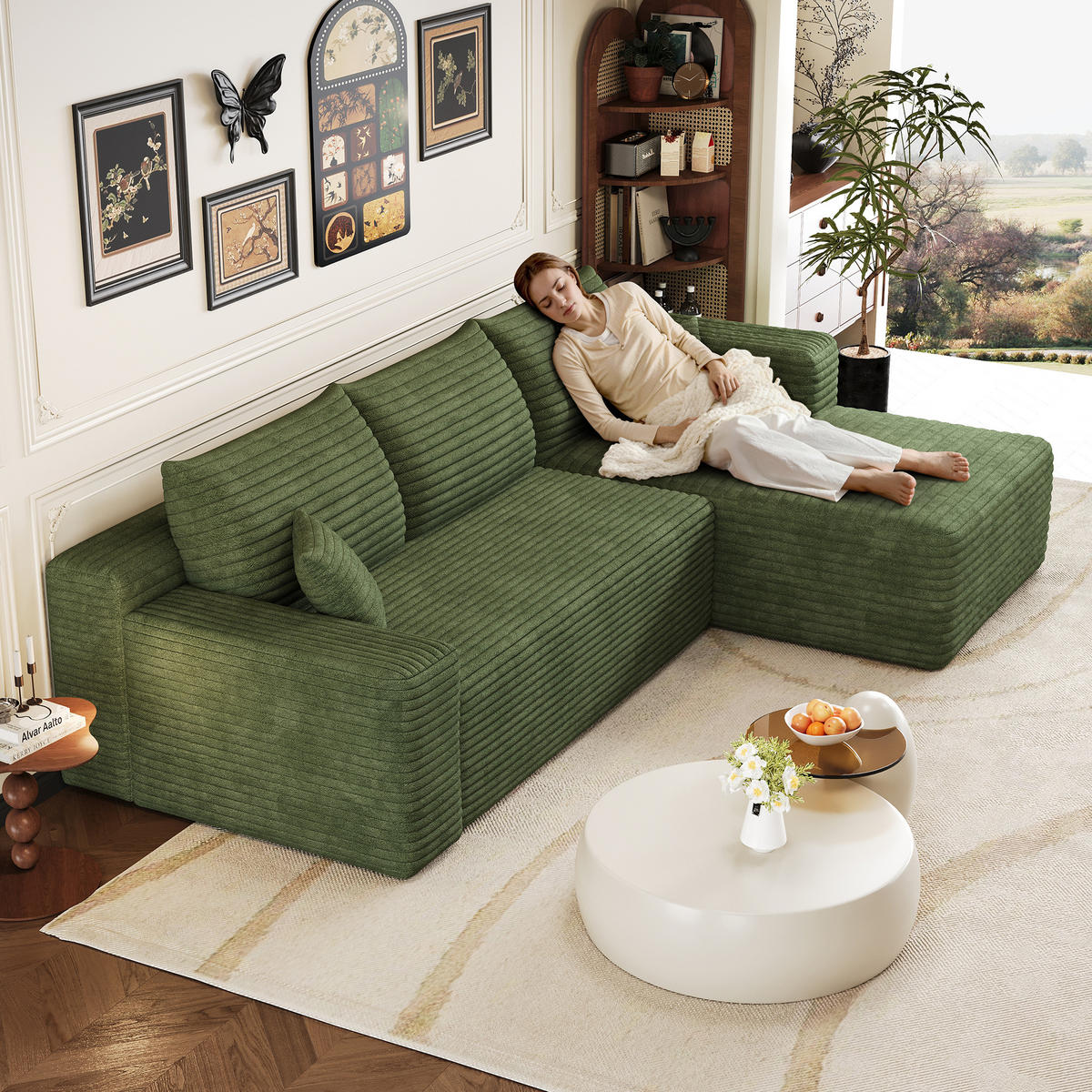 ECKSOFA Stoff Grün modular - Grün, Textil (241/151cm) - WISHDOR