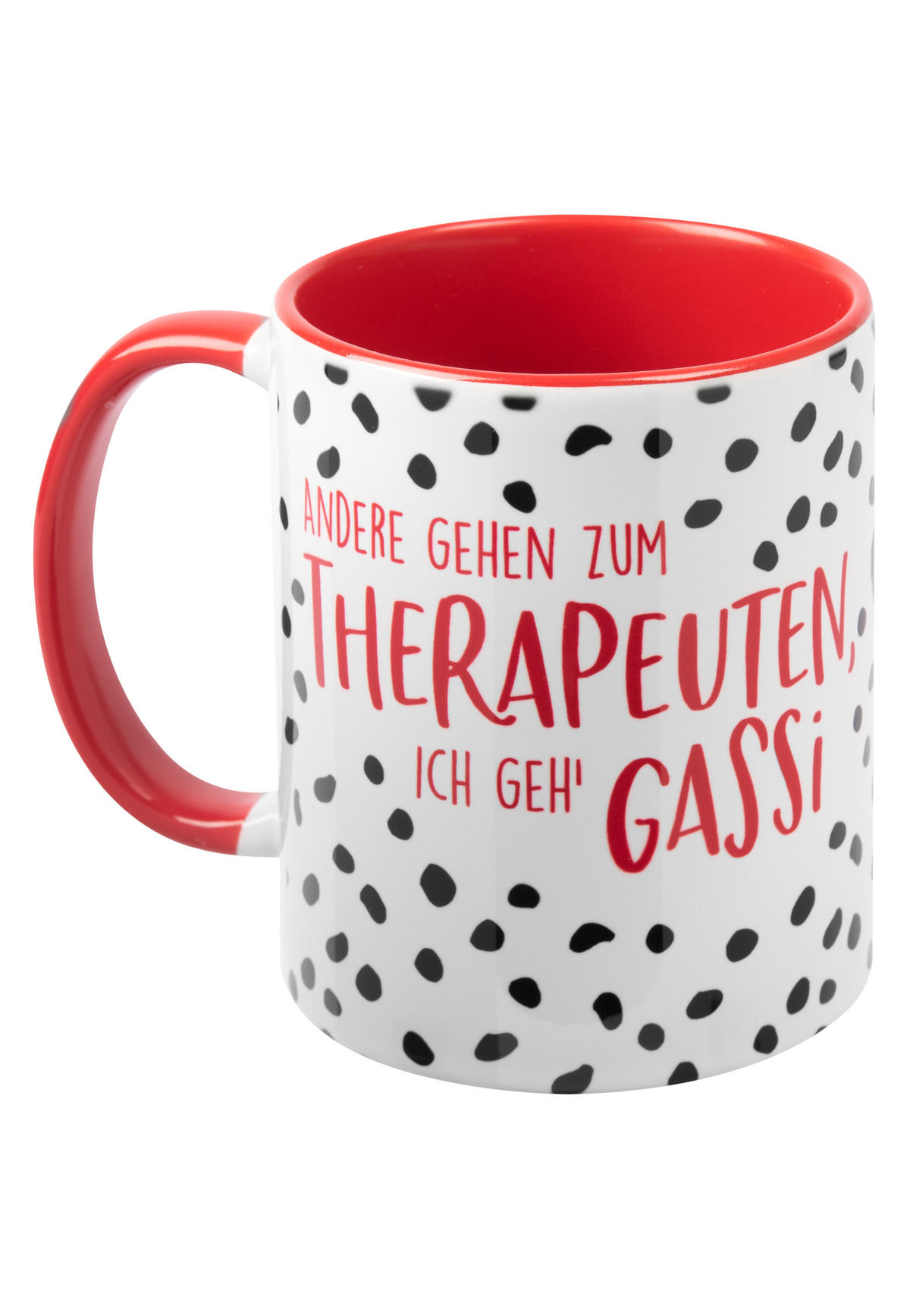 KAFFEEBECHER Dalmatiner Therapeuten Ich geh Gassi Weiß/Rot 320 ml - Rot, Keramik (0.32L) - United Labels