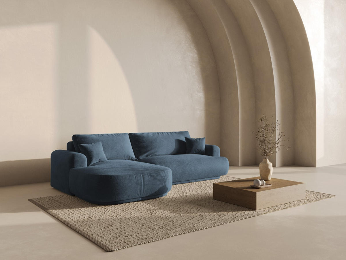 SCHLAFSOFA modular mit Bettkasten links Ella aus strukturiertem Stoff dunkelblau 5 Sitzplätze - Dunkelblau, Textil (174/271cm) - Micadoni