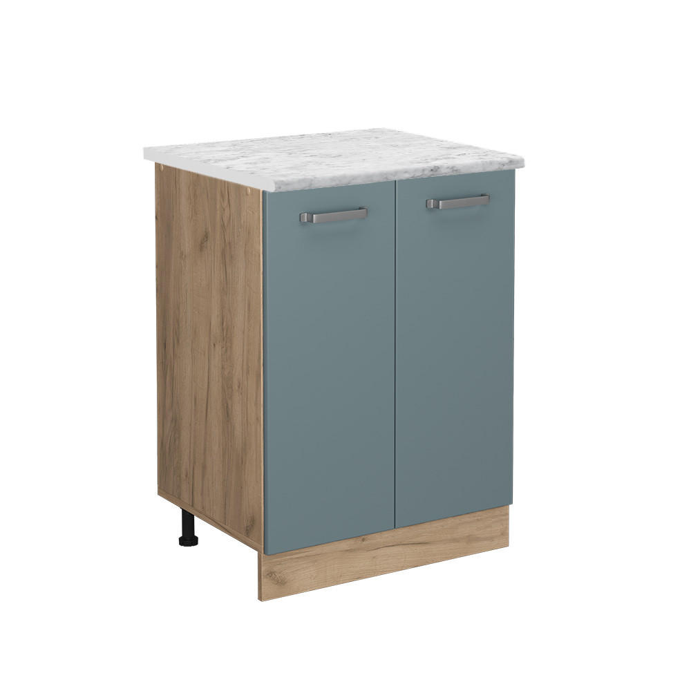 KÜCHENUNTERSCHRANK R-Line Blau-Grau 60 cm AP Marmor - Honigeiche/Eiche Wotan, Holzwerkstoff (60/81.6/60cm) - Vicco