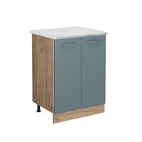 KÜCHENUNTERSCHRANK R-Line Blau-Grau 60 cm AP Marmor - Honigeiche/Eiche Wotan, Holzwerkstoff (60/81.6/60cm) - Vicco