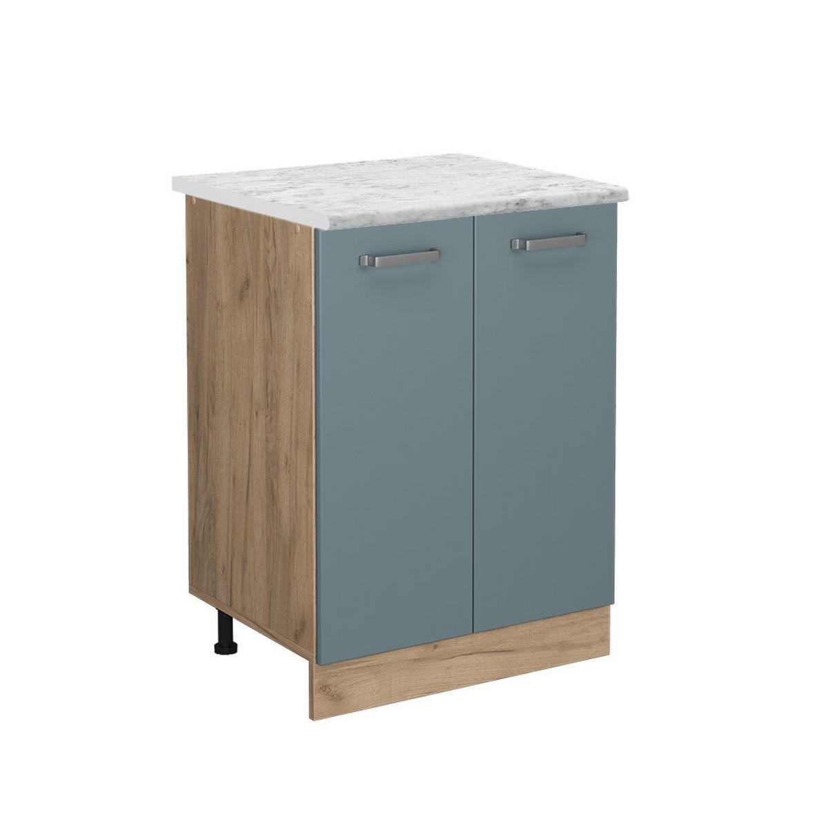 KÜCHENUNTERSCHRANK R-Line Blau-Grau 60 cm AP Marmor - Honigeiche/Eiche Wotan, Holzwerkstoff (60/81.6/60cm) - Vicco