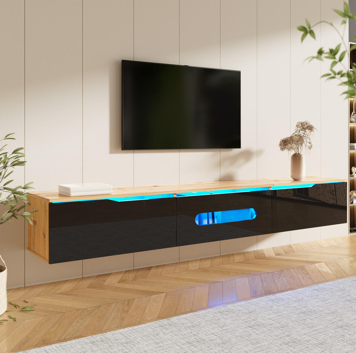 TV-ELEMENT mit LED-Beleuchtung 180 cm Schwarz Holzoptik - Braun, Holzwerkstoff (35/30/180cm) - Beauniv
