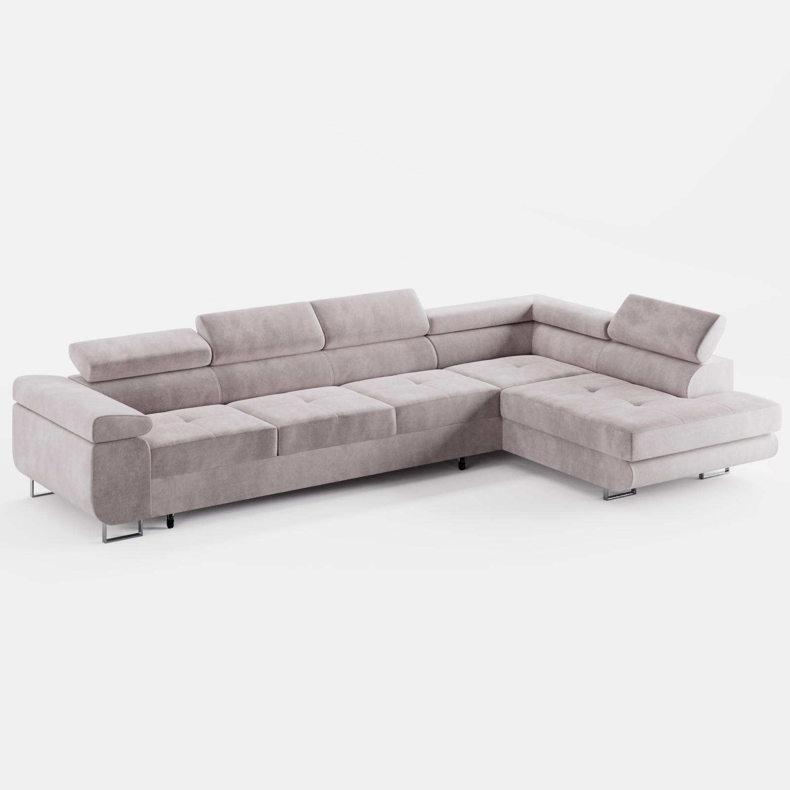 ECKSOFA VEMO NOVA Rechts Hellrosa Velours-Stoff mit Schlaffunktion und Bettkasten - Pink, Textil (341/202cm) - Barchello
