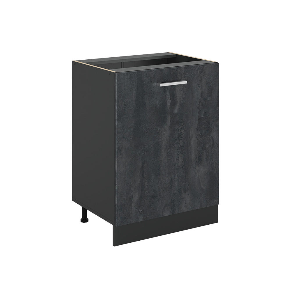 KÜCHENUNTERSCHRANK R-Line, Schwarz Beton/Anthrazit, 60 cm mit 1 Tür ohne Arbeitsplatte - Anthrazit/Schwarz, Holzwerkstoff (60/81.6/46cm) - Vicco