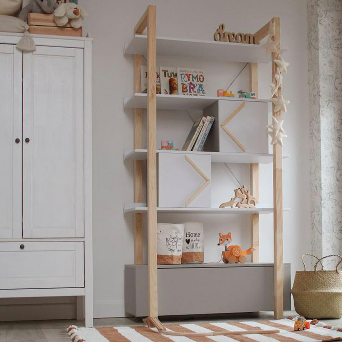 KNIHOVNA Bílá a šedá - bílá, kompozitní dřevo (100/190/44cm) - Petits-meubles