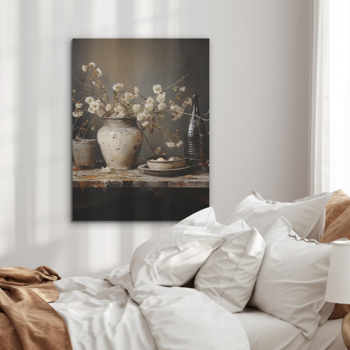 AKUSTIKPANEEL Stilleben - Blumen - Blumenstrauß - Vase - Wein 60x80 cm - Schwarz, Textil (60/0.9/80cm) - MuchoWow