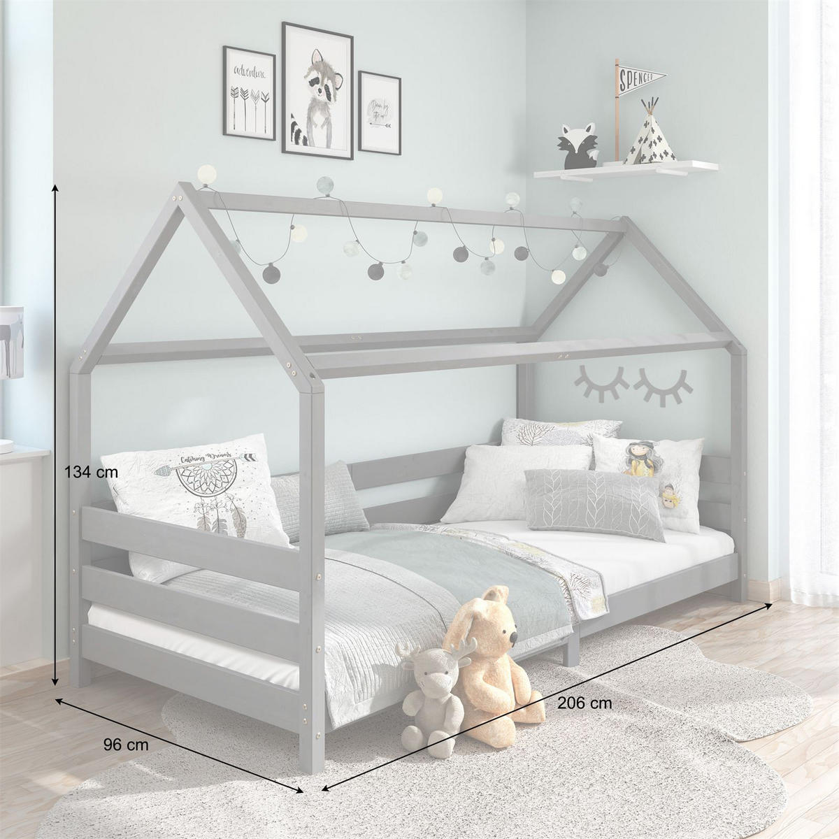 HAUSBETT FINA 90X200 CM - Grau, Holz (96/134/206cm) - IDIMEX