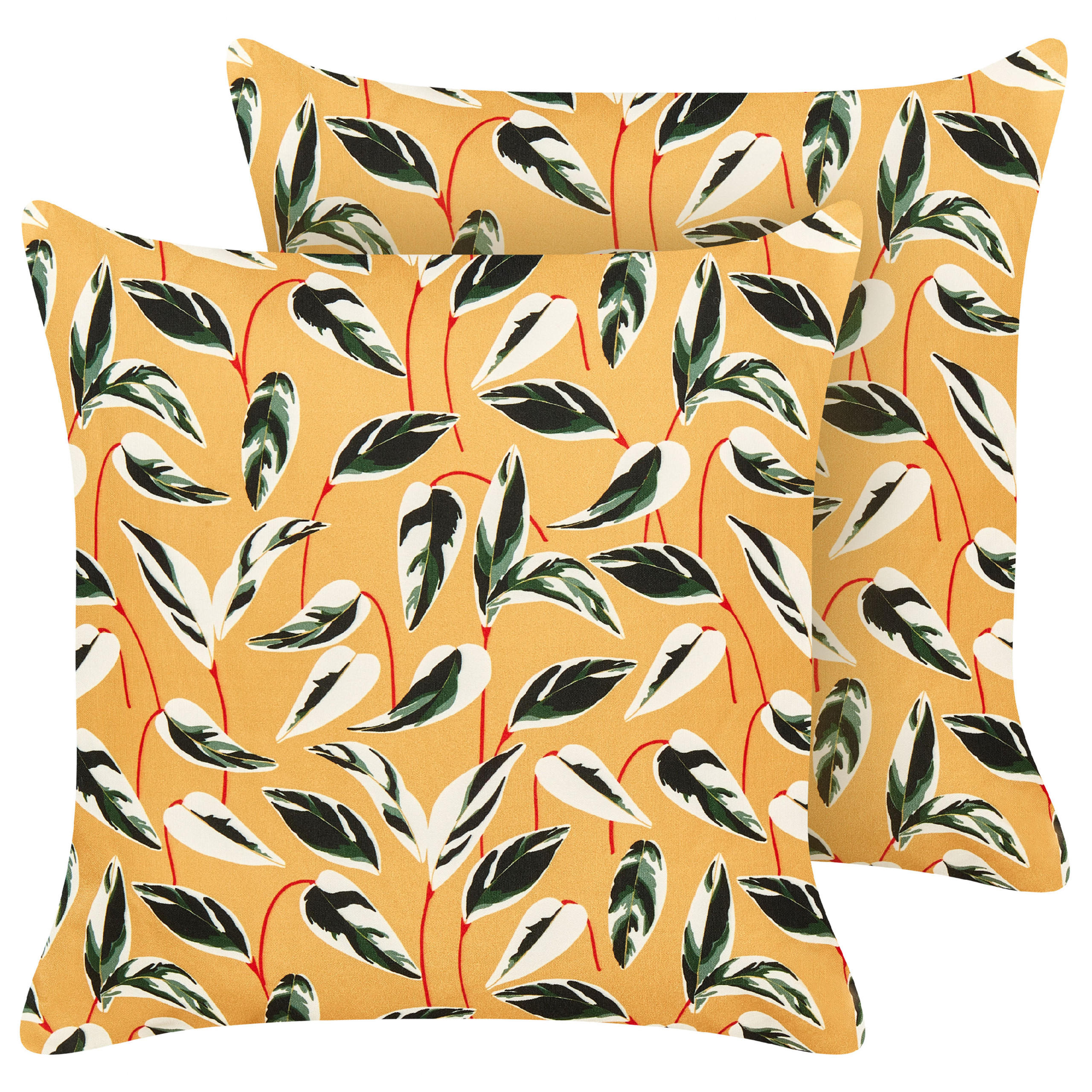 GARTENKISSEN 2er-Set Blattmotiv mehrfarbig 45/45 cm Taggia - Multicolor, Textil (45/45cm) - Beliani