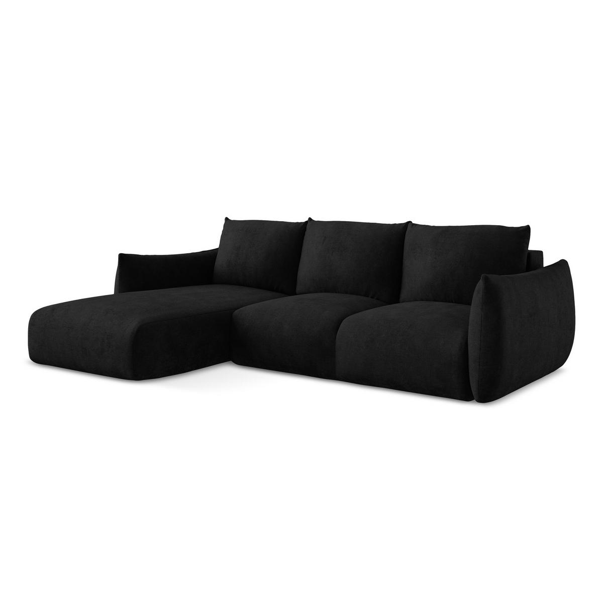 ECKSOFA mit Schlaffunktion links Chenille Stoff Schwarz - Schwarz, Holzwerkstoff/Kunststoff (242/162cm) - LaMiaSofa