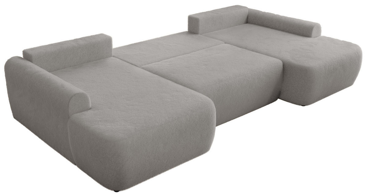 WOHNLANDSCHAFT CUBO U Hellgrau Plüsch - Hellgrau/Schwarz, Kunststoff/Textil (370/100/187cm) - MKS