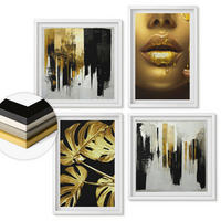 WANDBILDER 4er-Set - 50x50 cm & 40x60 cm Weißer Rahmen - Abstrakte Blattmalerei - Weiß, Kunststoff (50/50cm) - ArtPrintCave