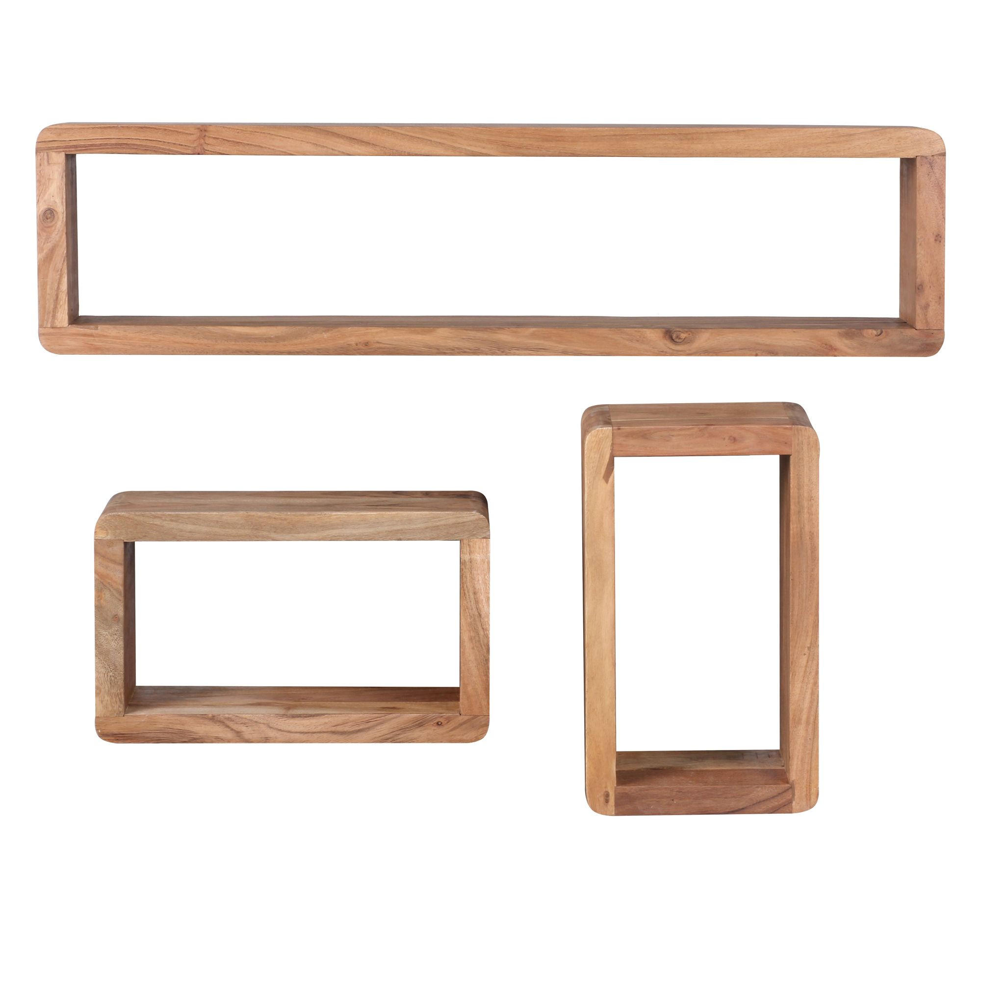WANDREGAL Set TEKO CUBES Massivholz Abgerundete Ecken, Beige 80x15x20 cm - Beige, Holz (80/20/15cm) - KADIMA DESIGN