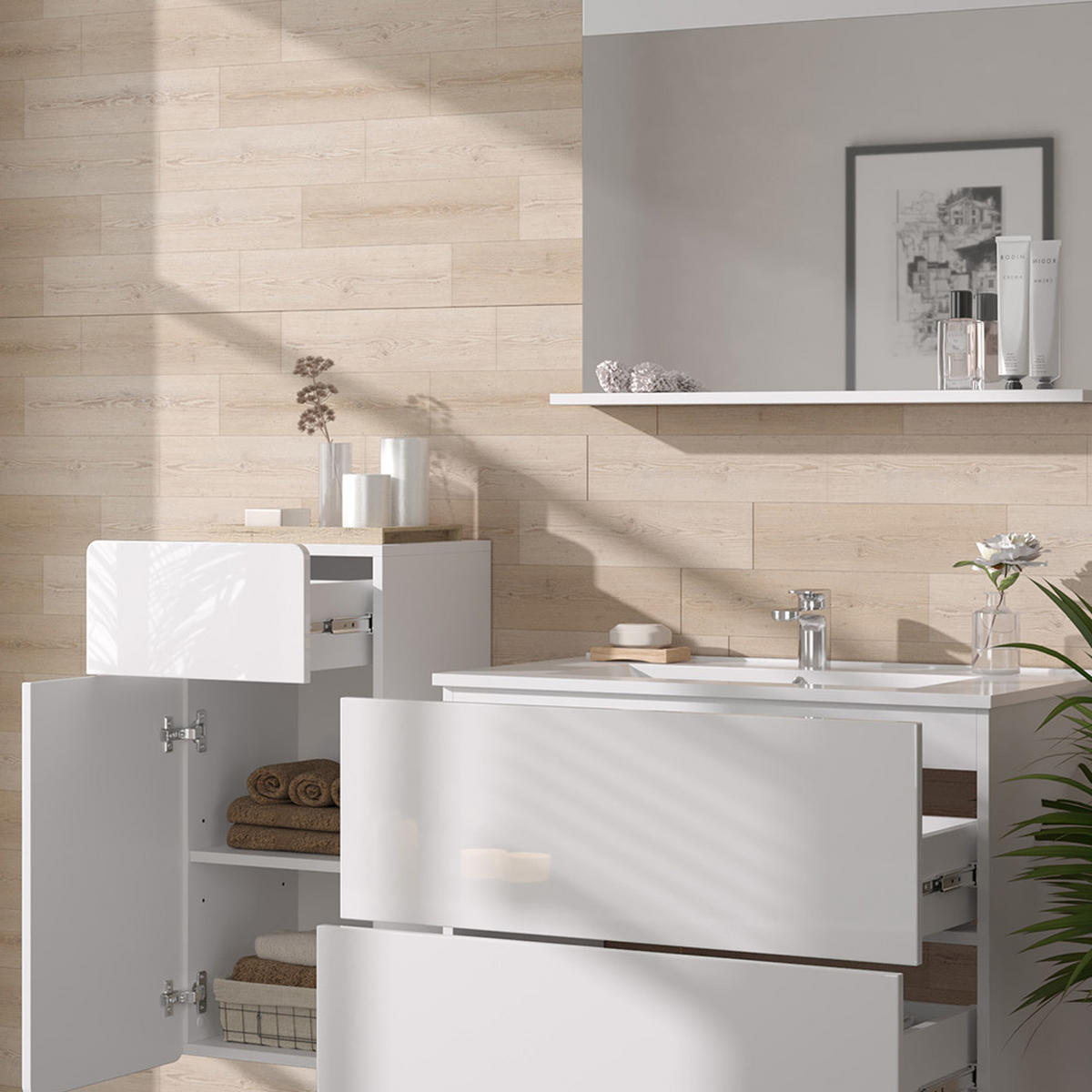 BADMÖBEL-SET Izan Weiß 4 Teile mit Midischrank - Weiß, Holzwerkstoff (80/59.3/46cm) - Vicco