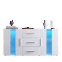 SIDEBOARD in Weiß Standschrank mit LED-Leuchten und Schubladen für Esszimmer und Wohnzimmer, B140/T35/H70cm - Transparent/Silberfarben, Glas/Holzwerkstoff (140/72/35cm) - STILVORA