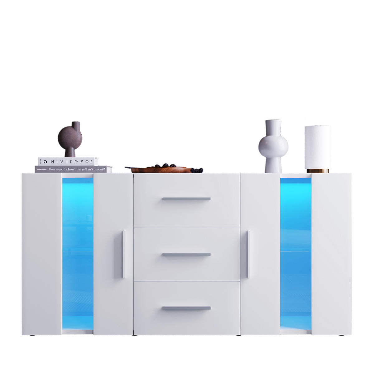 TV-LOWBOARD in Weiß mit 3 Schubladen und USB-LED Beleuchtung 140/35/70 cm - Eichefarben, Holzwerkstoff (140/70/35cm) - Redom