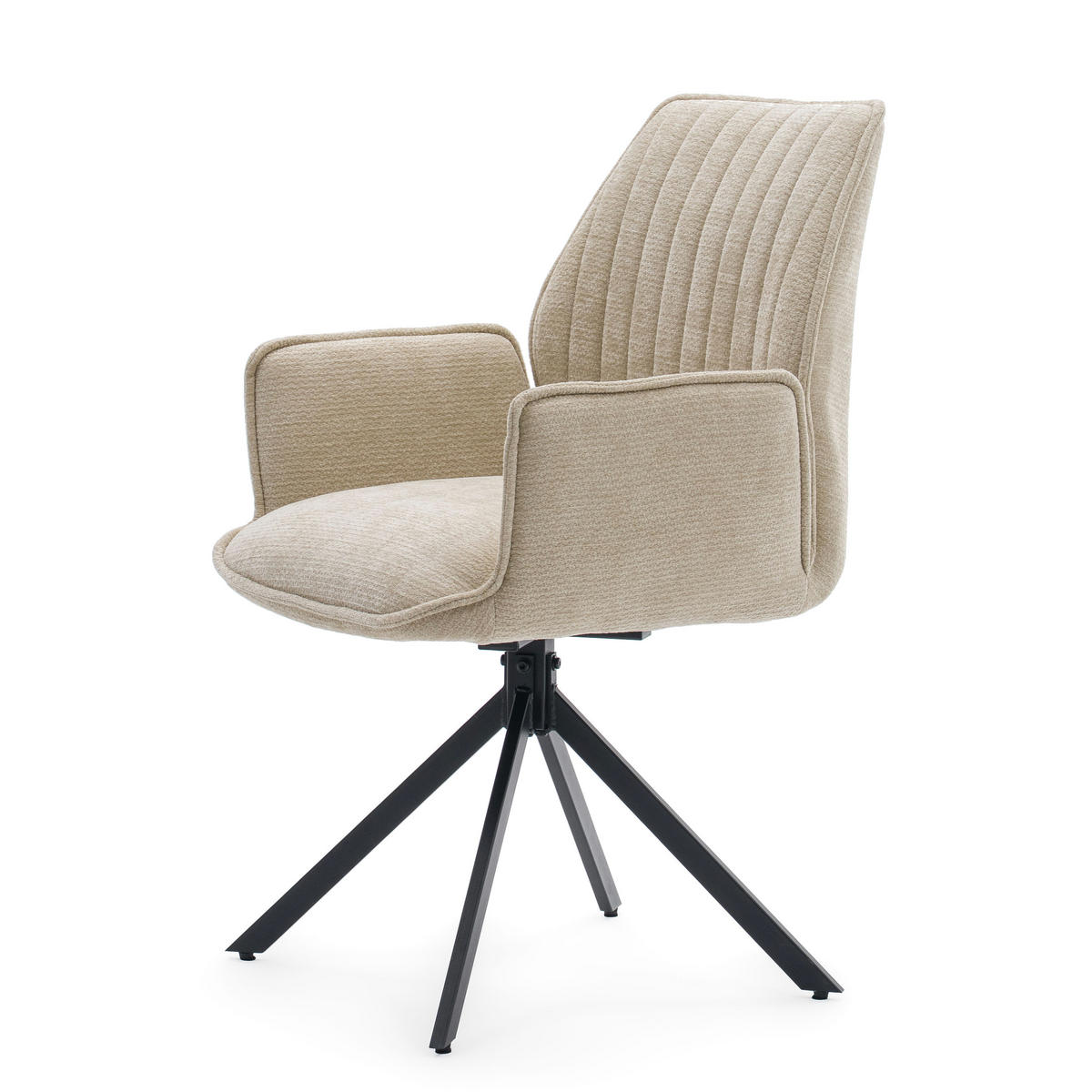 STUHL MERANO drehbar gepolsterter mit Steppung - hellbeige - Chenille - Ecru/Schwarz, Textil/Metall (58/90/61cm) - NEW HOME