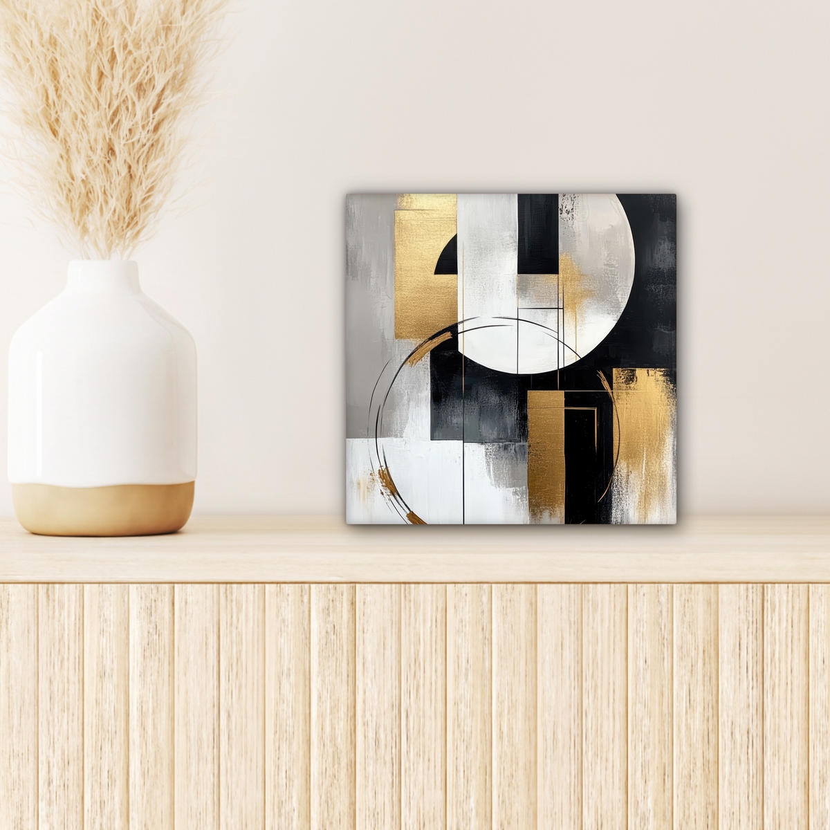LEINWANDBILD - Abstrakt - Gold - Silber - Formen - Ästhetik - 20x20 - Wandbilder - Multicolor, Textil (20/20cm) - MuchoWow
