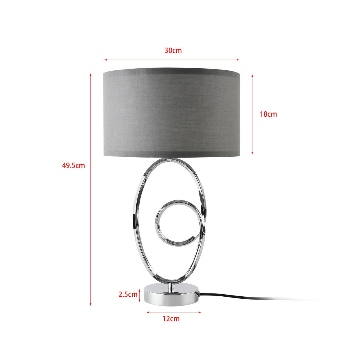TISCHLAMPE Torquay - Chromfarben/Grau, Textil/Metall (30/30/49.5cm) - lux.pro
