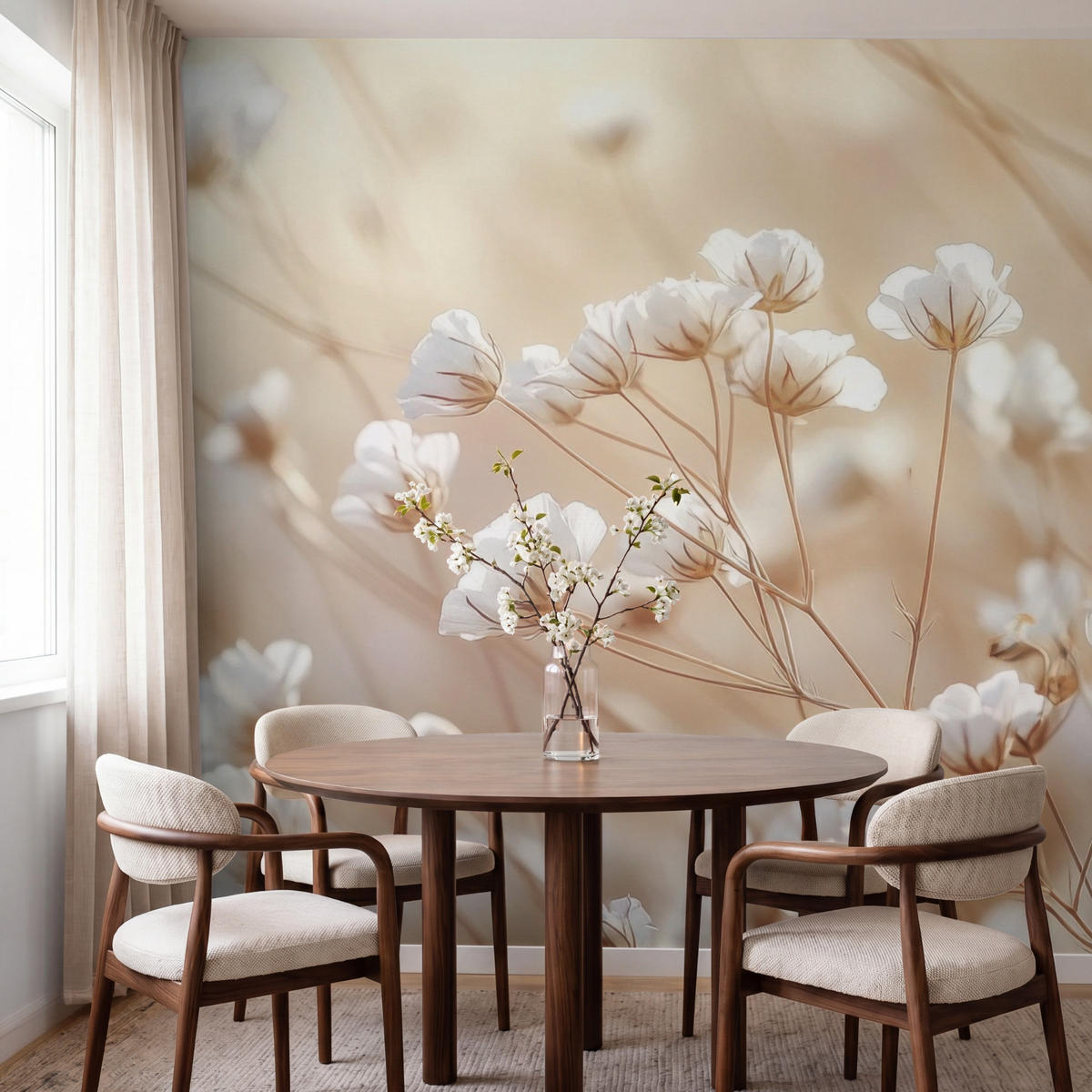 TAPETE - Wild - Blumen - Weiß - 220x220 cm - Creme, Papier (220/220cm) - OnlyWow