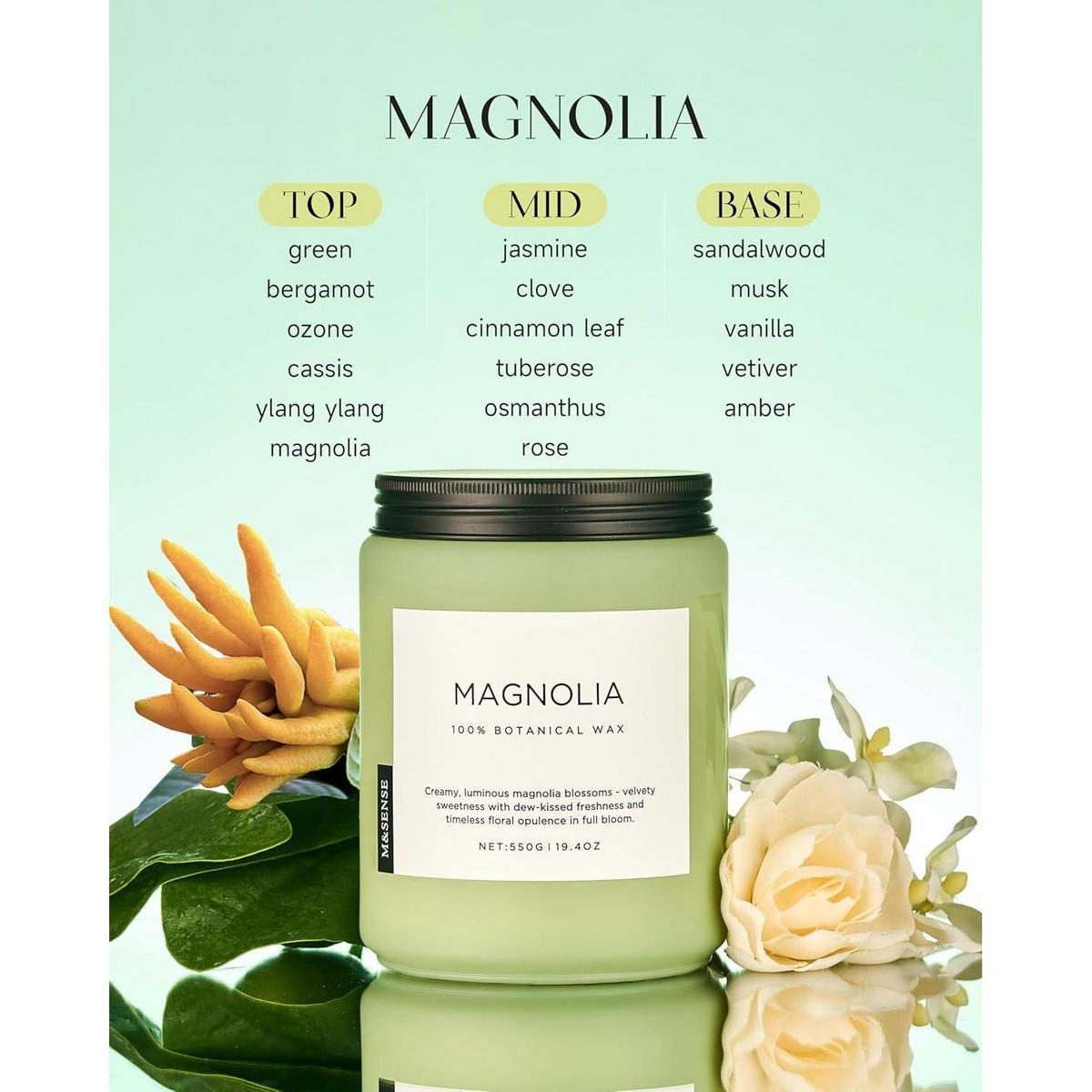 DUFTKERZE Magnolia Jasmin 550g 2-Docht Sojawachs - Grün, Paraffin (13cm)