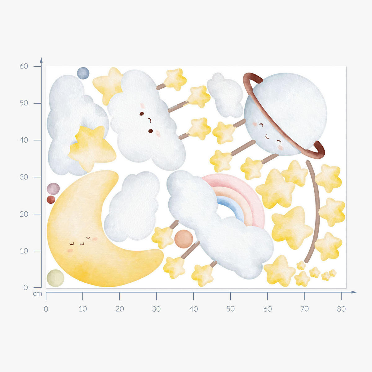 WANDAUFKLEBER 60x81cm - Elemente des Himmels und des Weltraums - Multicolor, Kunststoff (60/81/0.1cm) - Wallfluent