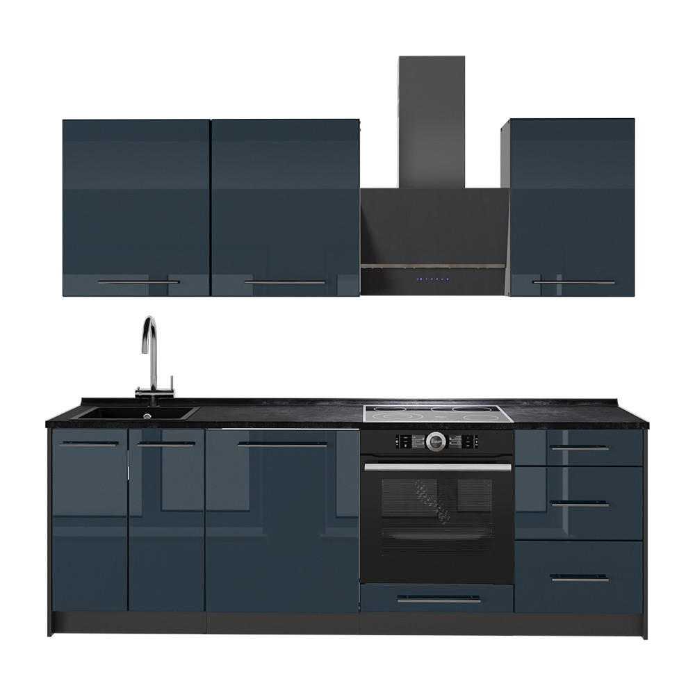 KÖK Fame-Line, Mörkblå högblank/antracit, 230 cm utan bänkskiva - Antracit/Mörkblå, Träbaserade material (230/206.8/51.6cm) - Vicco